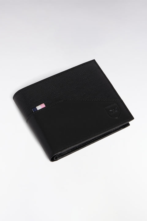 Portefeuille format italien bimatière en cuir noir - Image 2