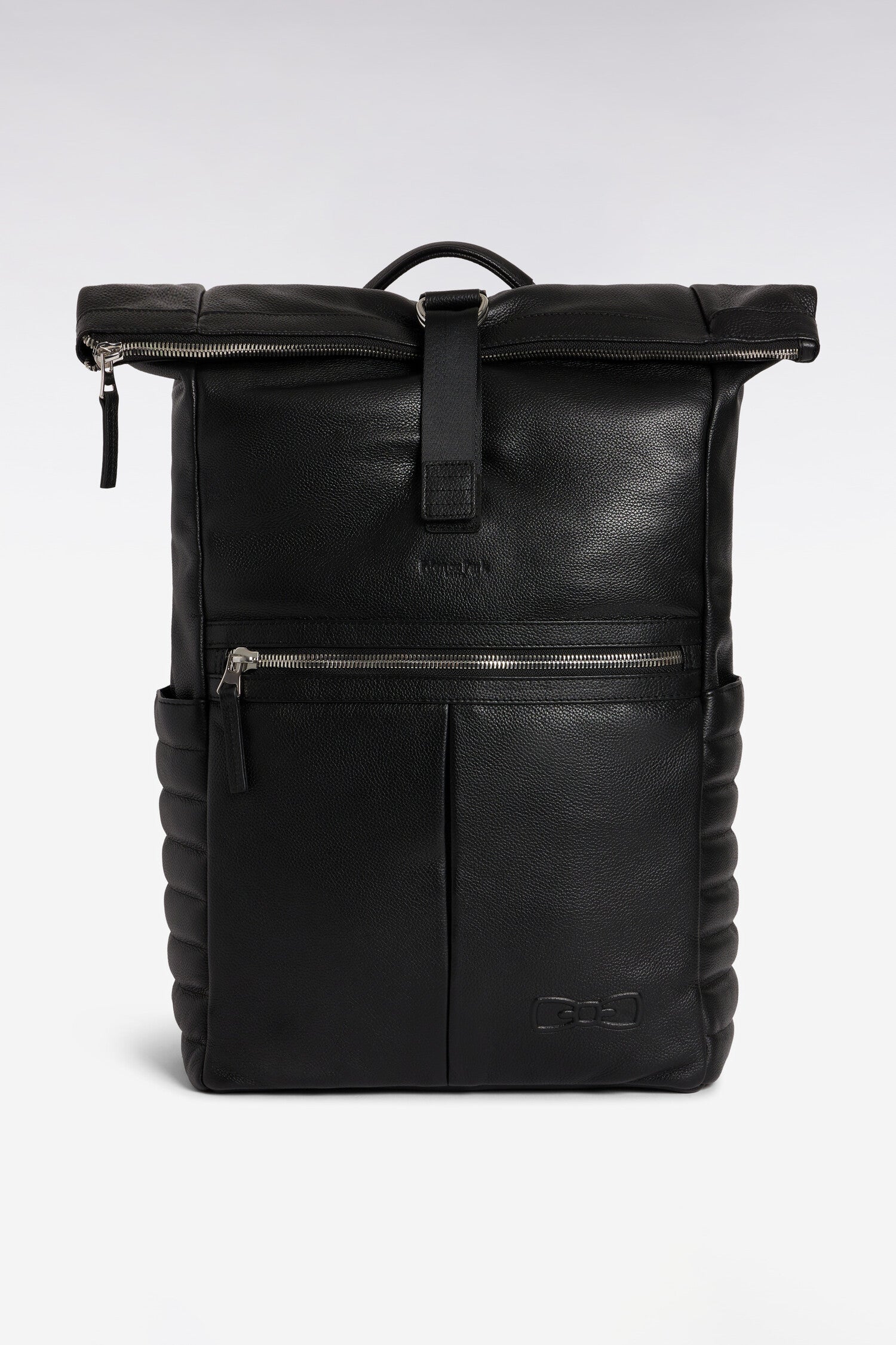 black square leather backpack Square backpack in black grained leather – Eden Park