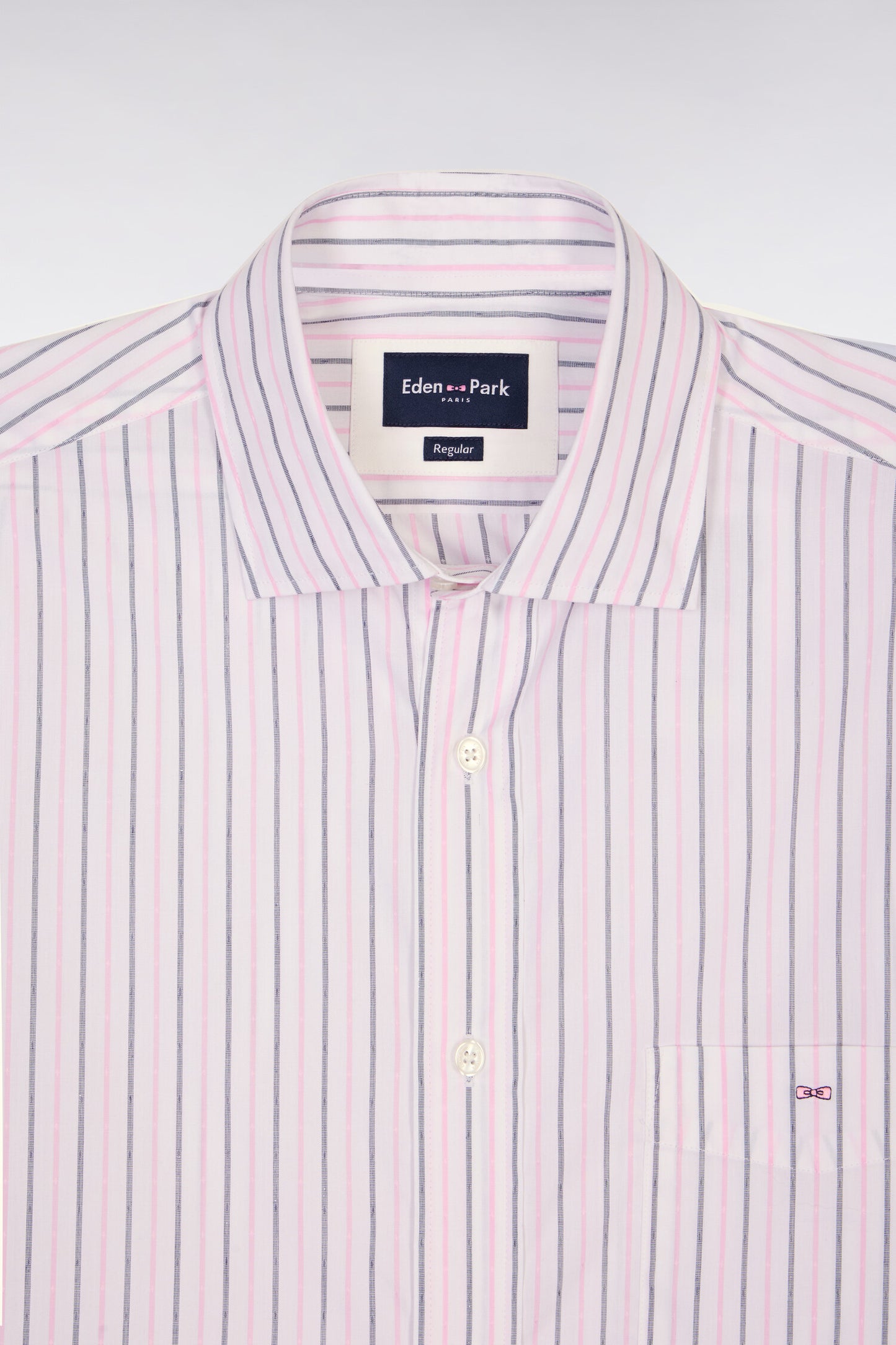 Chemise à manches courtes en dobby de coton rayé rose