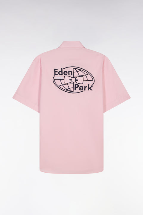 Chemise à manches courtes en coton rose broderie dos - Image 2