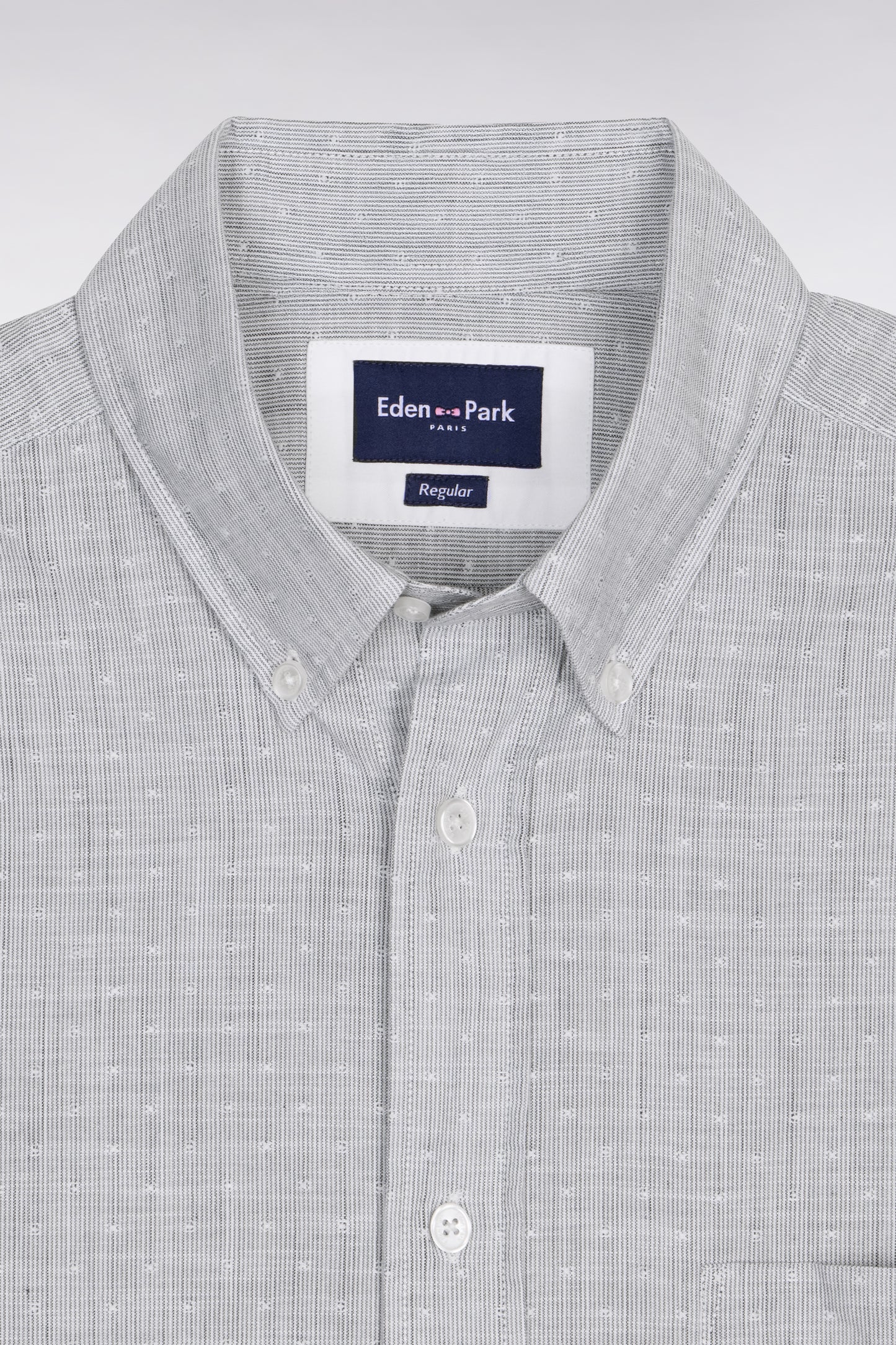Chemise à manches courtes en coton jacquard rayé marine