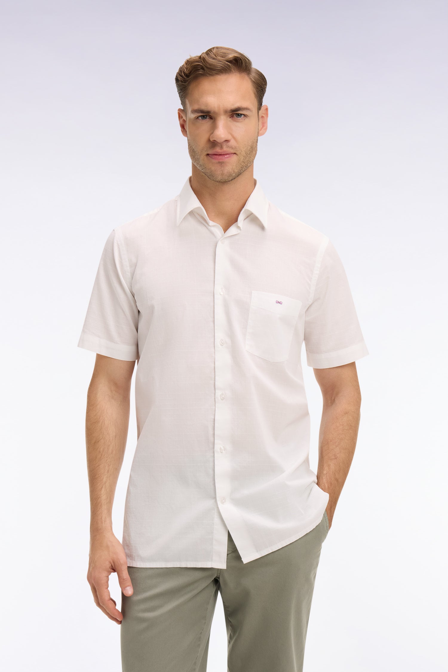 White Cotton Short Sleeve Slim Fit Shirt – Eden Park