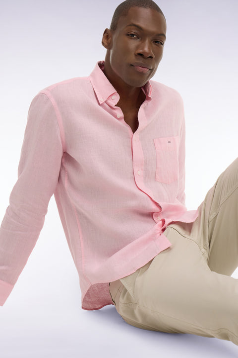 Chemise droite en lin rose clair - Image 1
