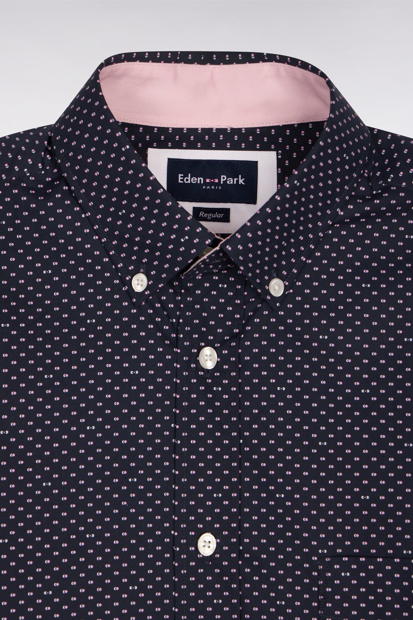 Chemise en popeline de coton rose à micromotifs coupe regular