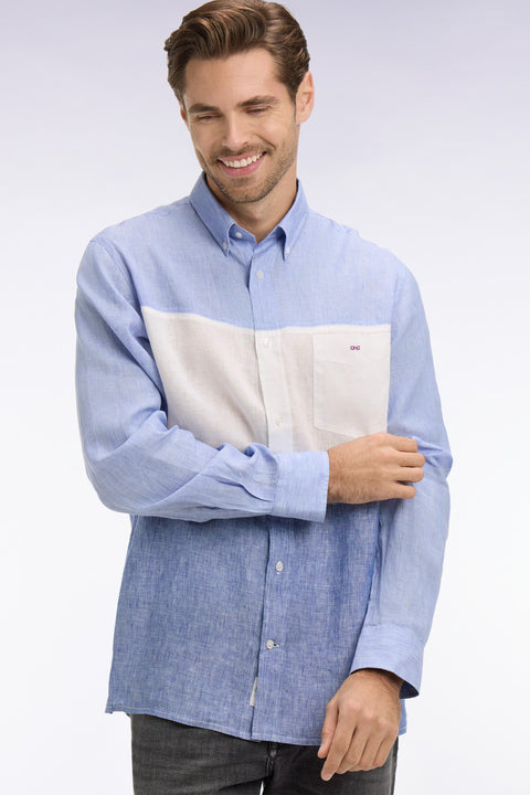 Chemise en lin bleu tricolore - Image 1