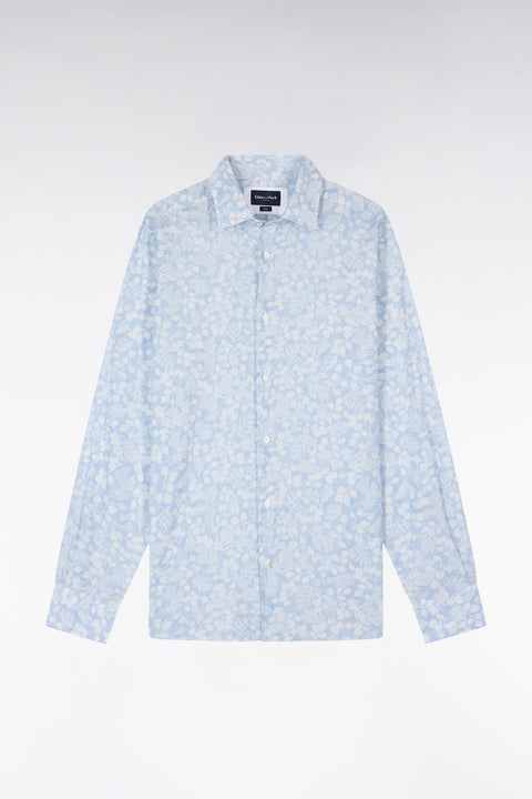 Chemise en popeline de coton bleu ciel à micromotifs végétal coupe slim - Image 2