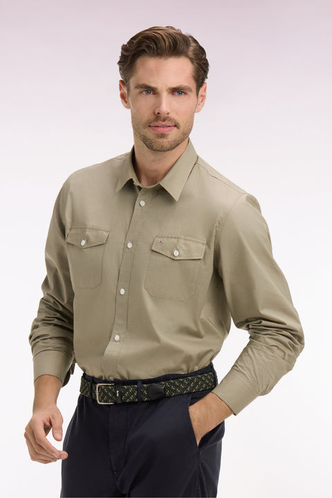 Chemise en popeline de coton Pima kaki coupe regular - Image 1