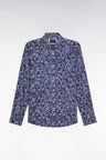 Chemise en popeline de coton marine à microimprimé floral coupe slim