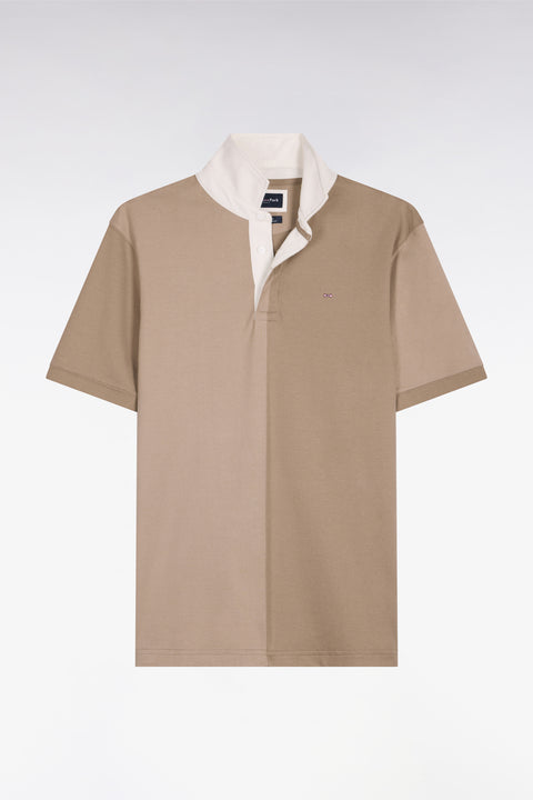 Maillot à manches courtes à découpes verticales en coton beige coupe regular - Image 2