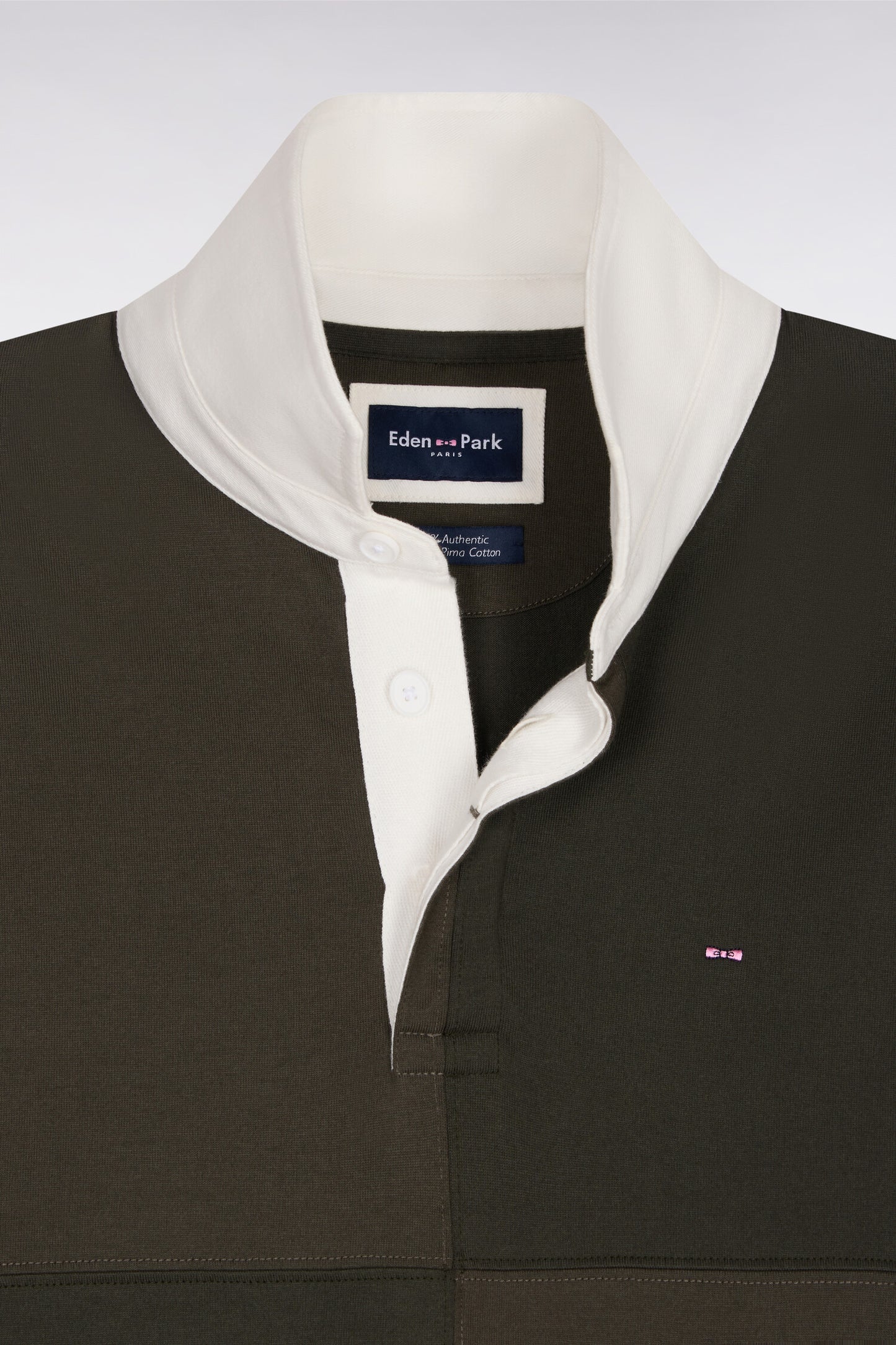 Maillot à manches courtes en coton à cadrans kaki coupe regular