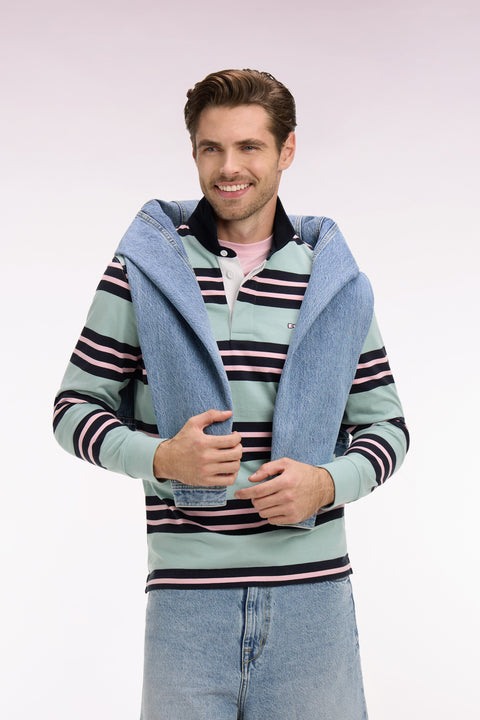 Maillot à manches longues en coton rayé vert d'eau - Image 1