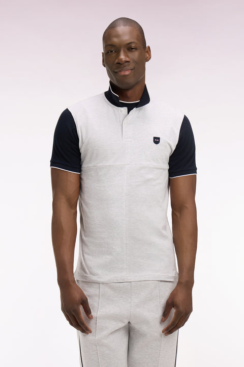 Polo manches courtes bicolore en coton gris clair à découpes coupe regular - Image 3