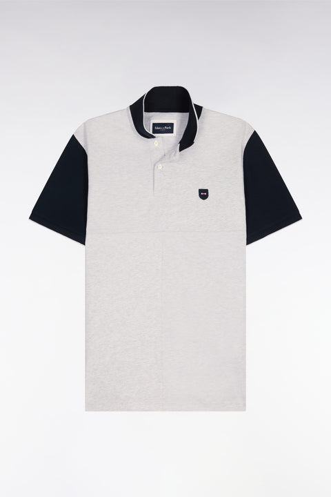 Polo manches courtes bicolore en coton gris clair à découpes coupe regular - Image 2