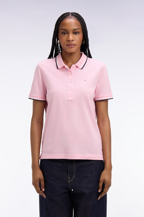 Polo à manches courtes en coton rose coupe regular - Image 3