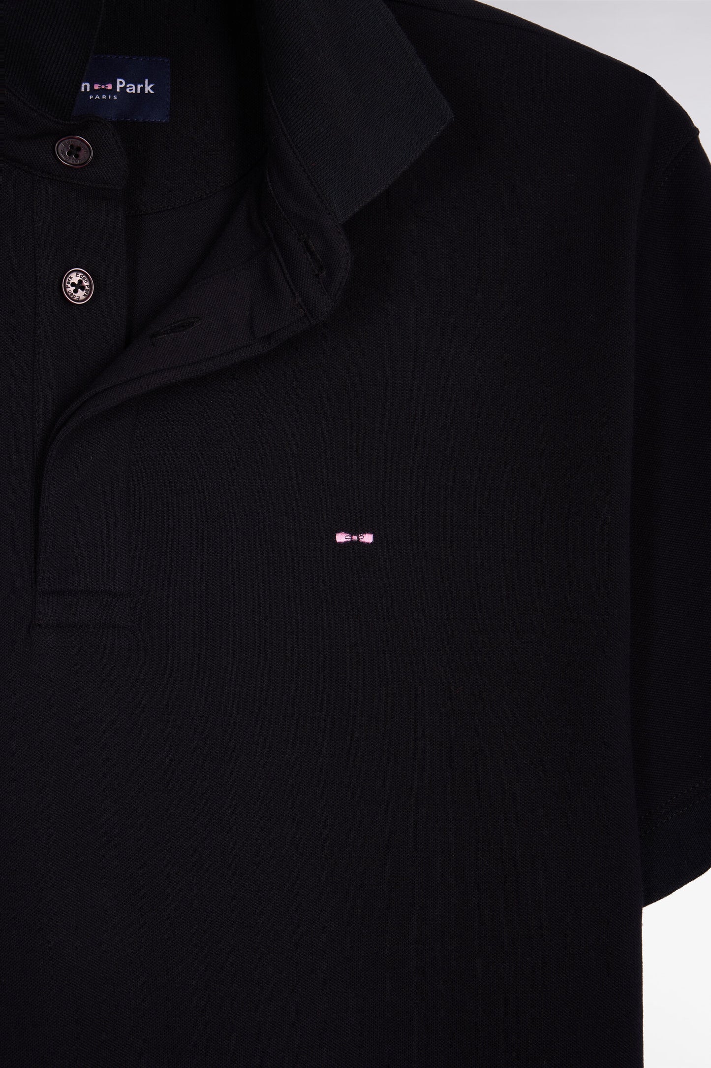 Slim fit black cotton short sleeve polo shirt