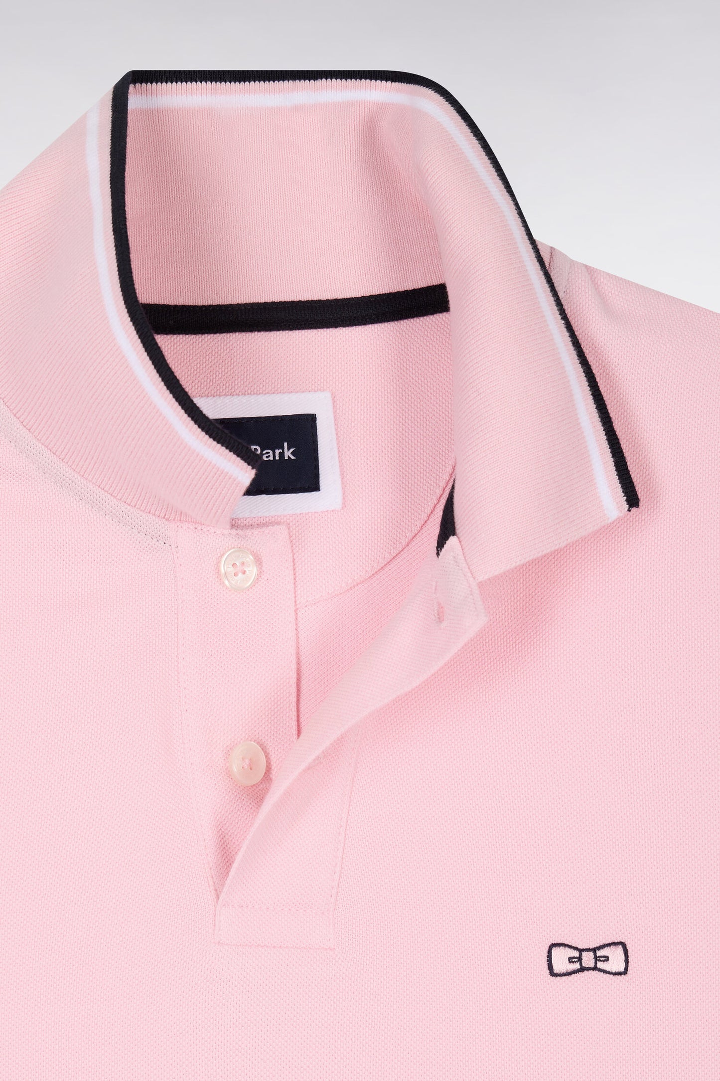 Short-sleeved polo shirt in pink cotton with striped details, regular fit