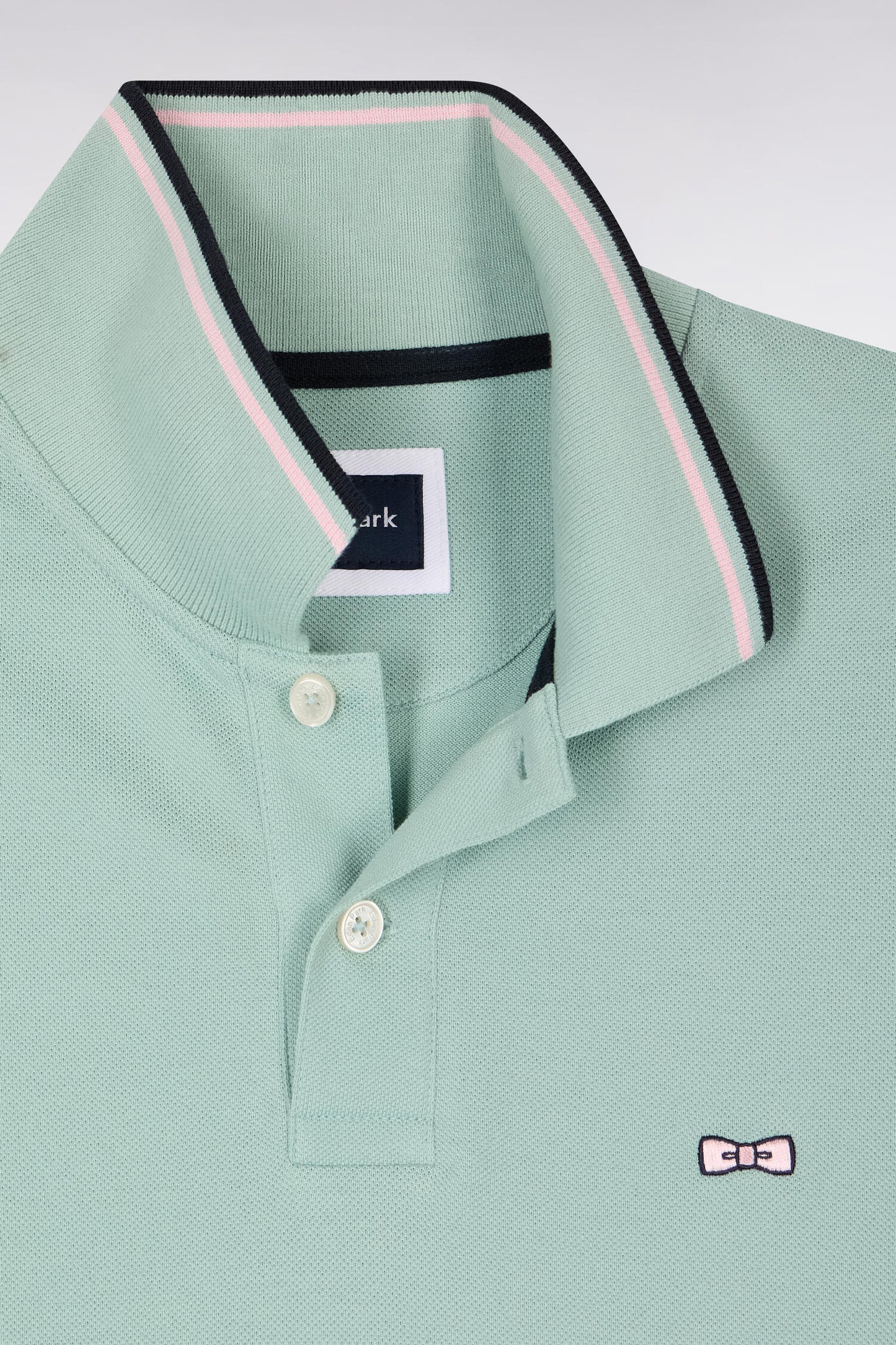 Short-sleeved polo shirt in water green cotton with striped details, regular fit