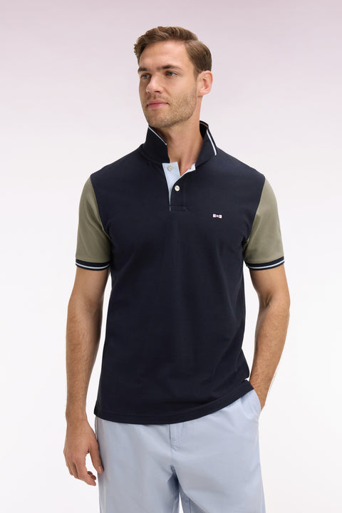 Polo à manches courtes en coton marine et kaki - Image 3