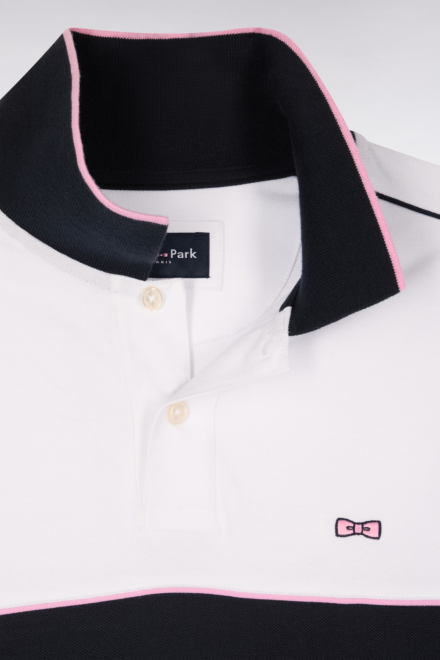 Polo à manches courtes en coton blanc découpes marine coupe regular