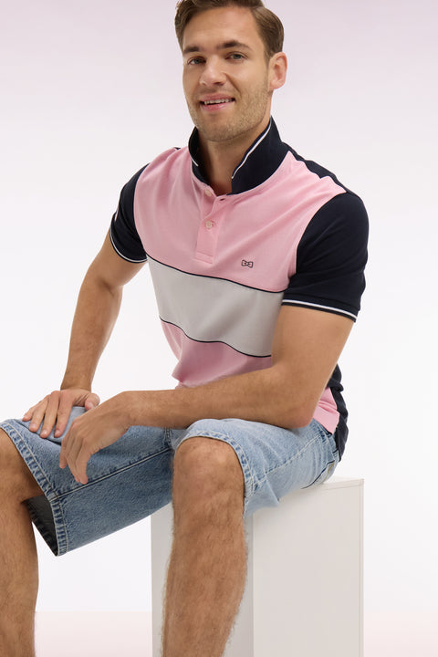 Polo à manches courtes en coton rose et marine coupe regular - Image 3