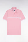 Polo à manches courtes en coton rose à rayures blanches coupe regular