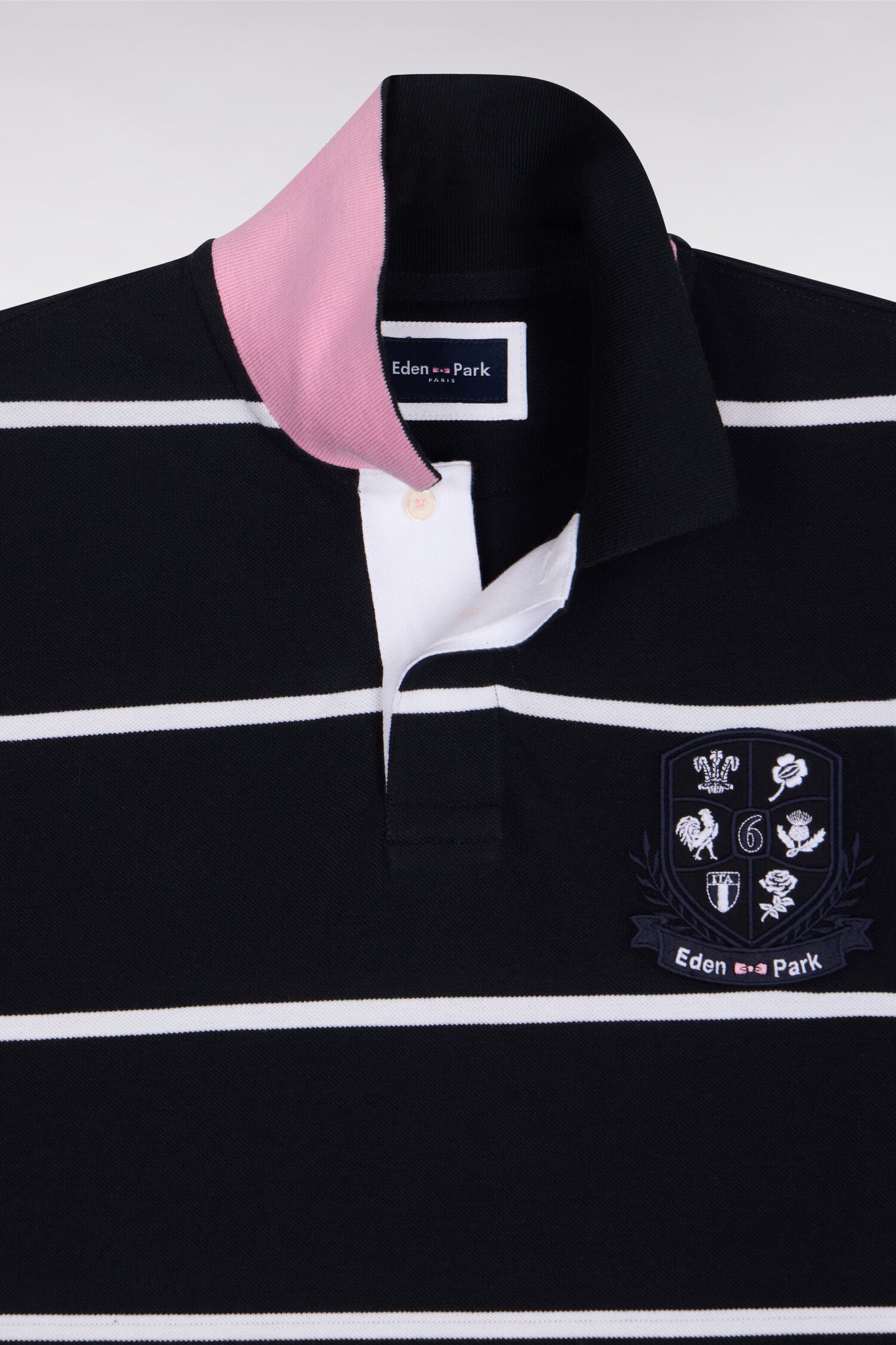 6 Nations short-sleeved polo shirt in navy striped cotton, regular fit