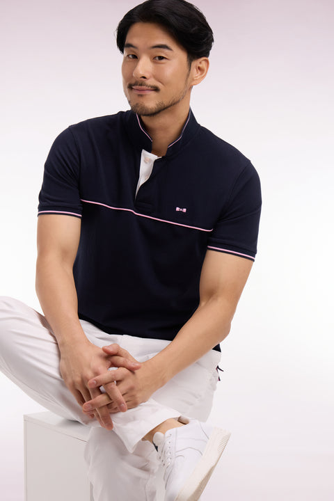 Polo à manches courtes en piqué coton marine - Image 1