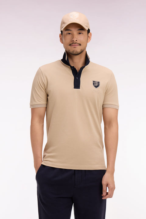 Polo à manches courtes en piqué coton beige écusson EP - Image 3