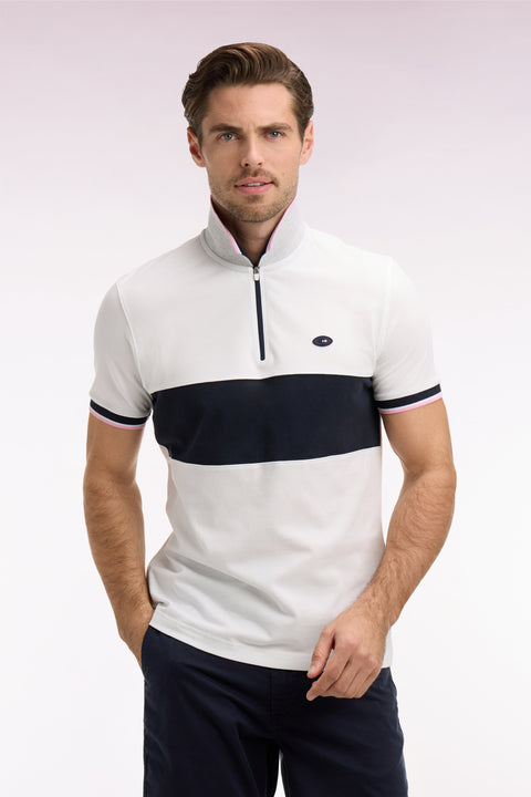 Polo à manches courtes XV de France en piqué coton blanc découpes marine - Image 3