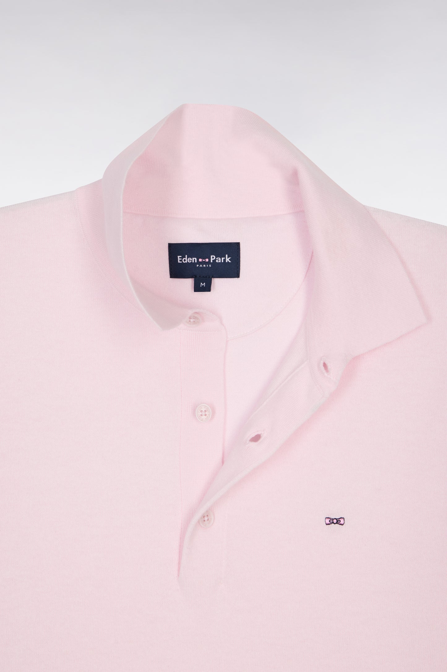 Pull manches courtes col polo en coton et soie mélangés rose