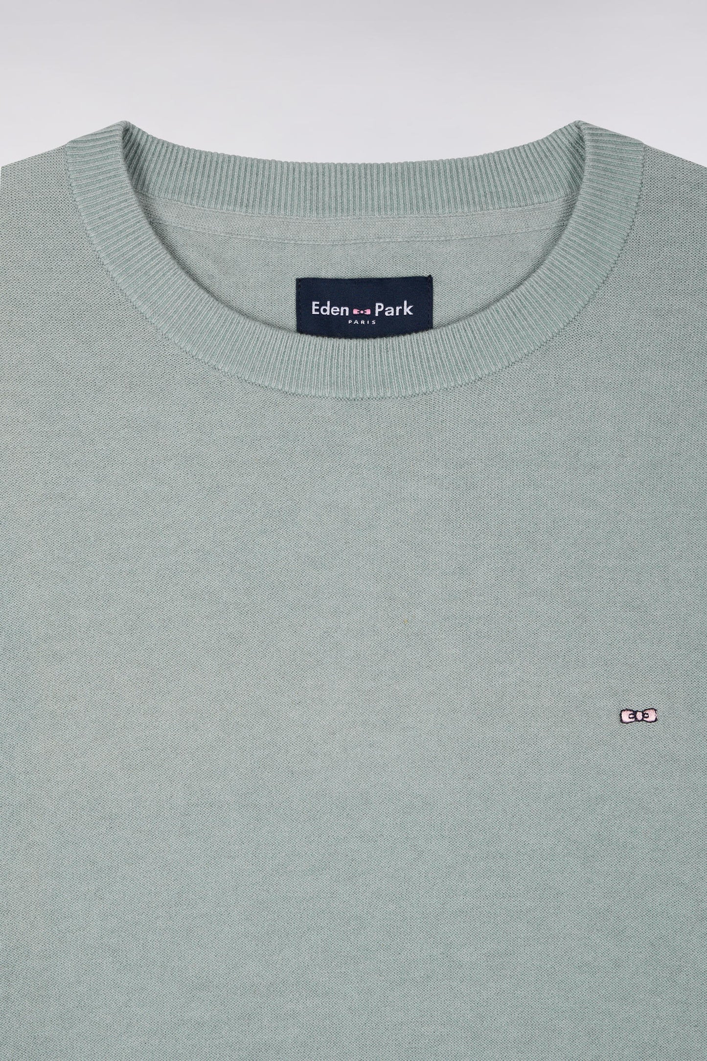 Pull col rond en coton et lyocell mélangés vert d'eau