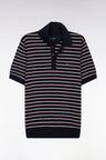 Pull manches courtes à col polo en coton marine rayé