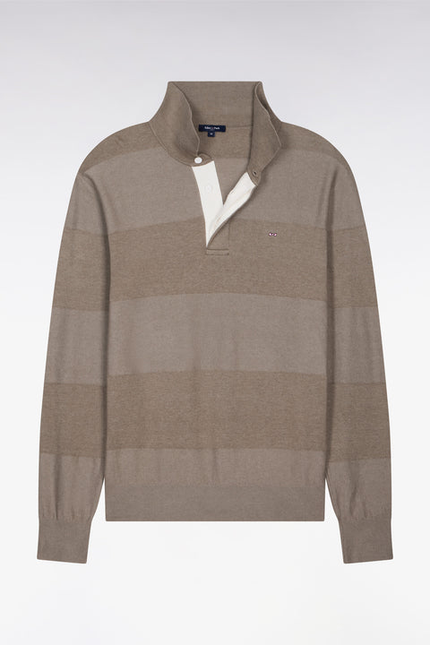 Pull col maillot rayé en coton et lyocell mélangés beige - Image 2