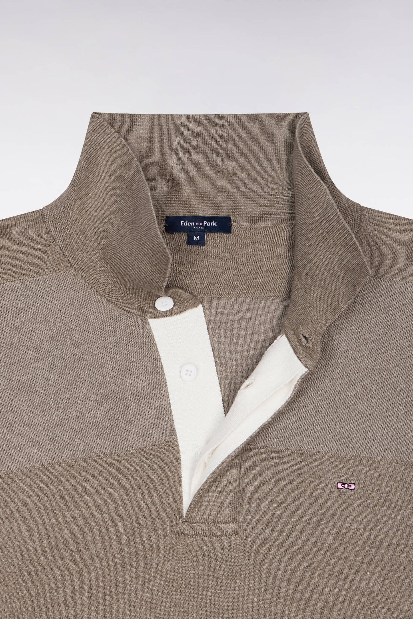 Striped jersey collar sweater in beige cotton and lyocell blend