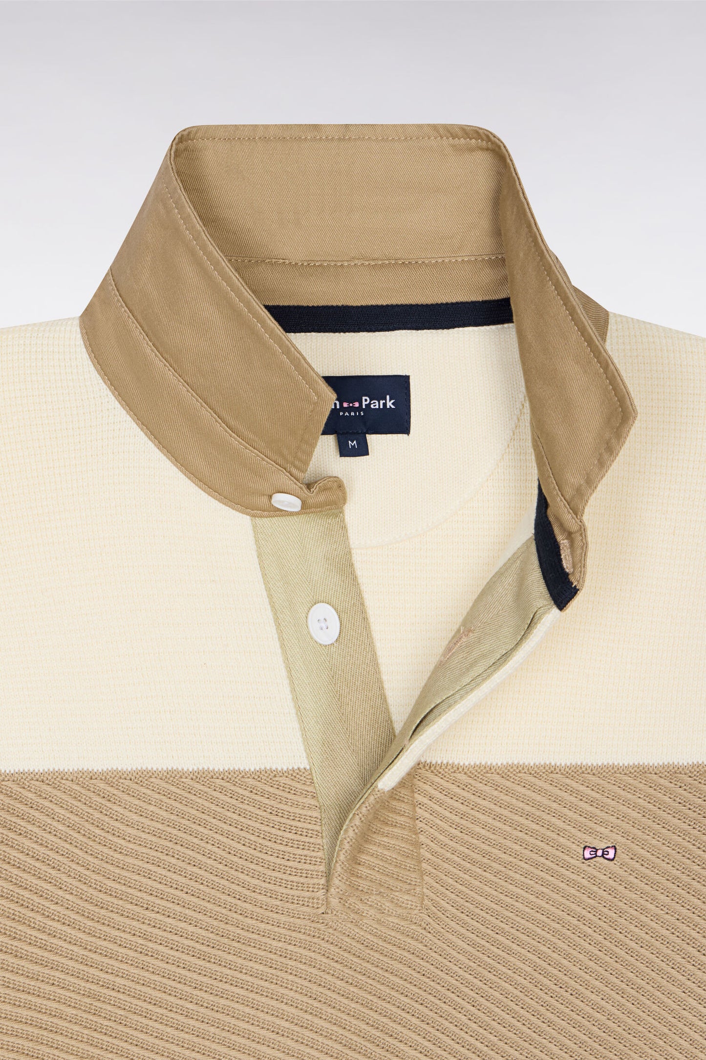 Striped jersey collar sweater in ecru and beige cotton