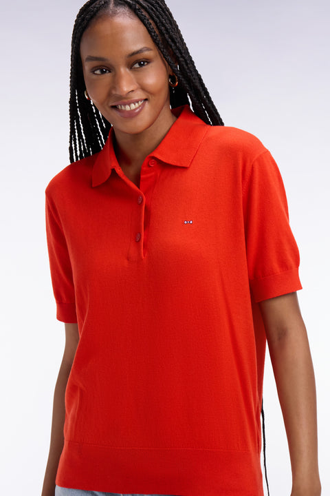 Pull polo à manches courtes en coton et soie mélangés rouge coupe regular - Image 1