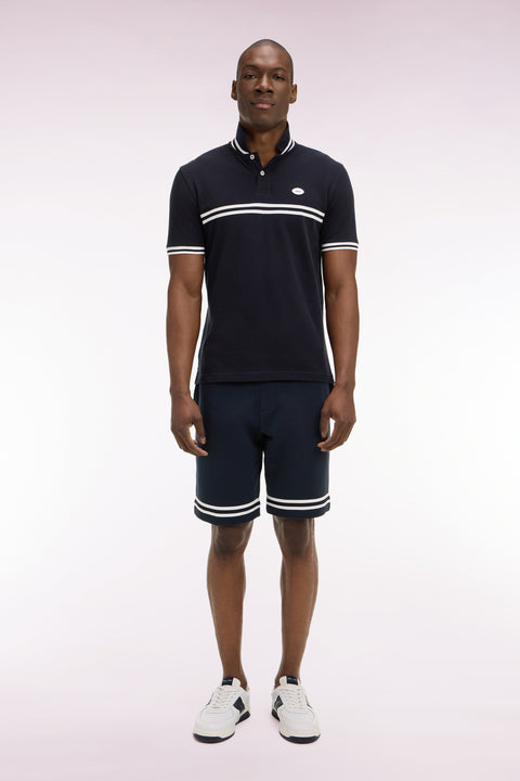 Short en molleton marine à bordures de jambe rayées - Image 3