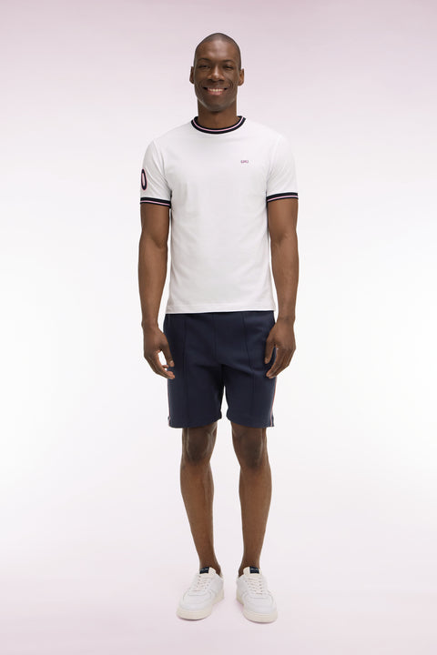 Short en molleton marine passepoils roses - Image 3