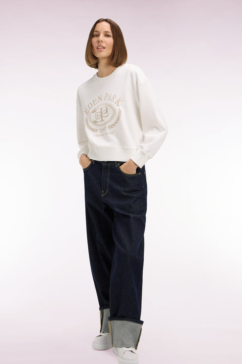 Sweatshirt en coton écru brodé coupe relaxed - Image 1