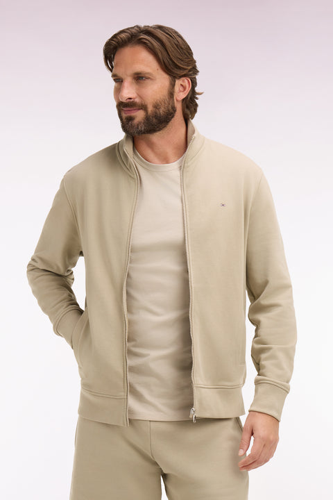 Sweatshirt zippé en molleton coton beige - Image 3