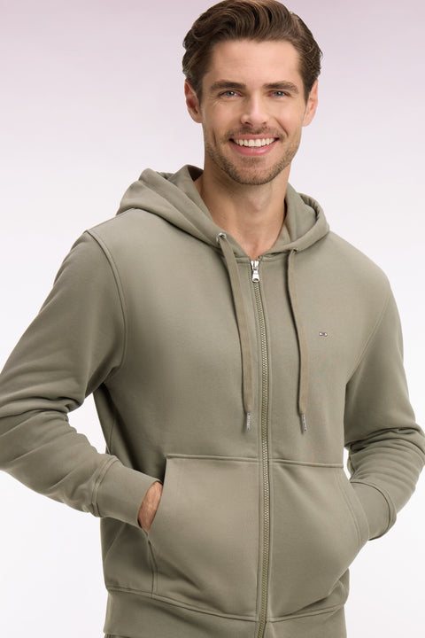 Sweatshirt zippé à capuche en molleton coton kaki - Image 1