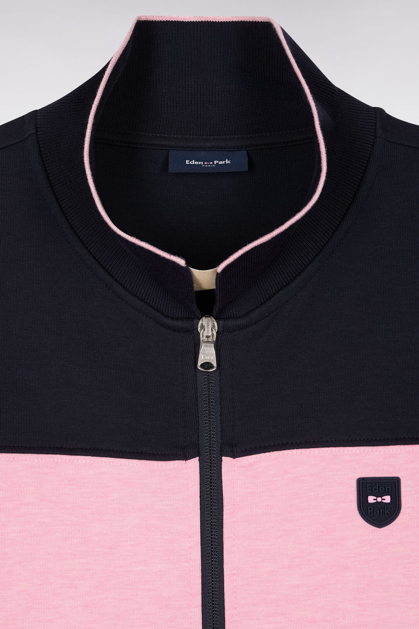 Sweatshirt zippé col polo en molleton marine