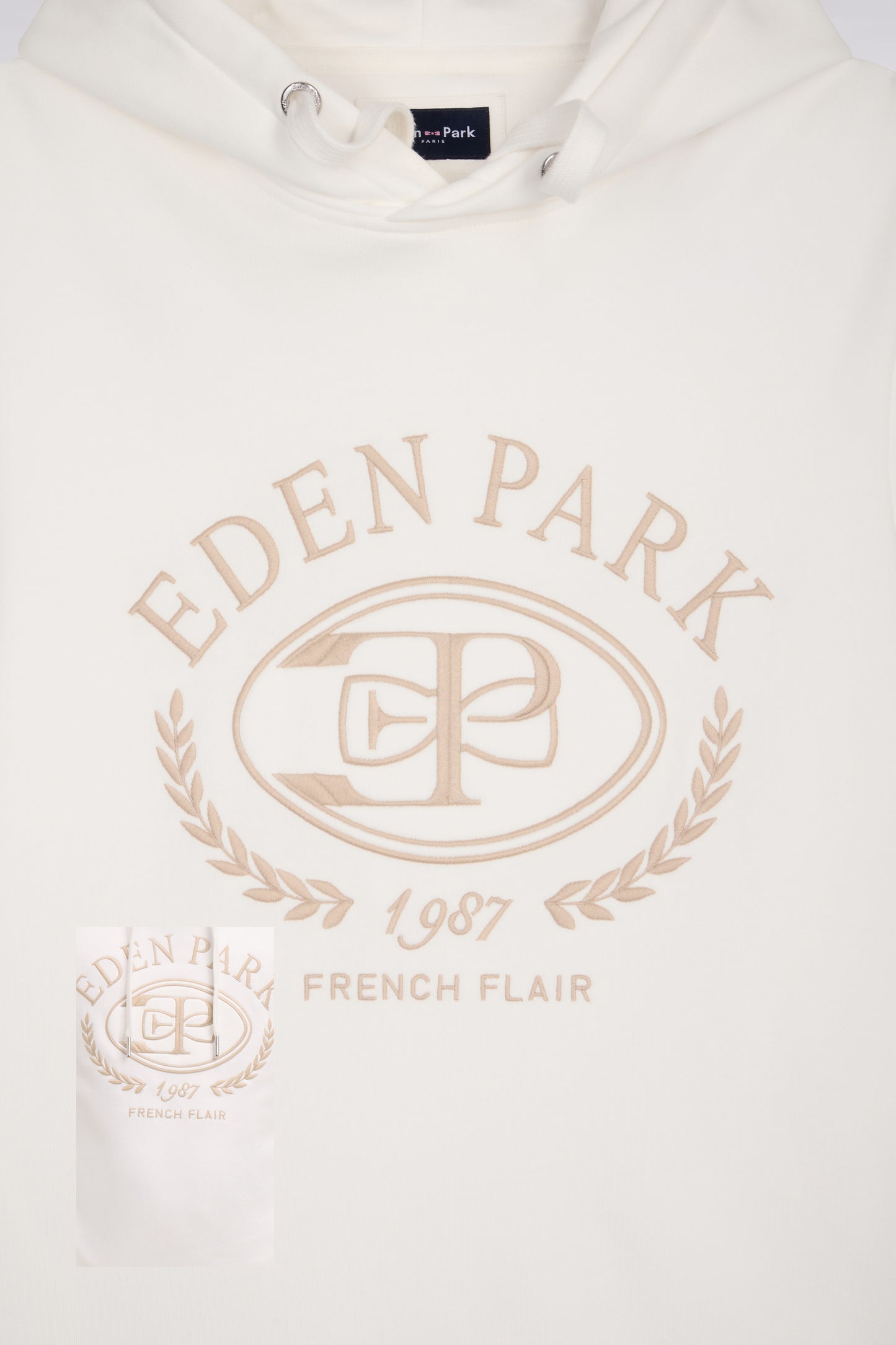 Sweatshirt à capuche brodé écru