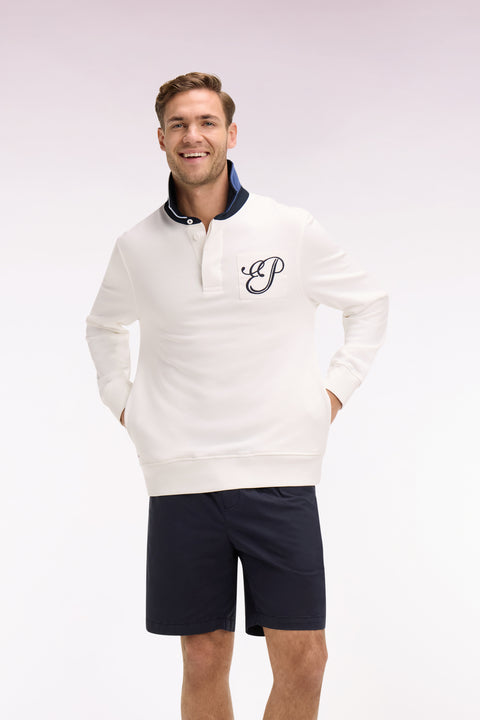 Sweatshirt à col maillot en molleton écru brodé coupe regular - Image 1