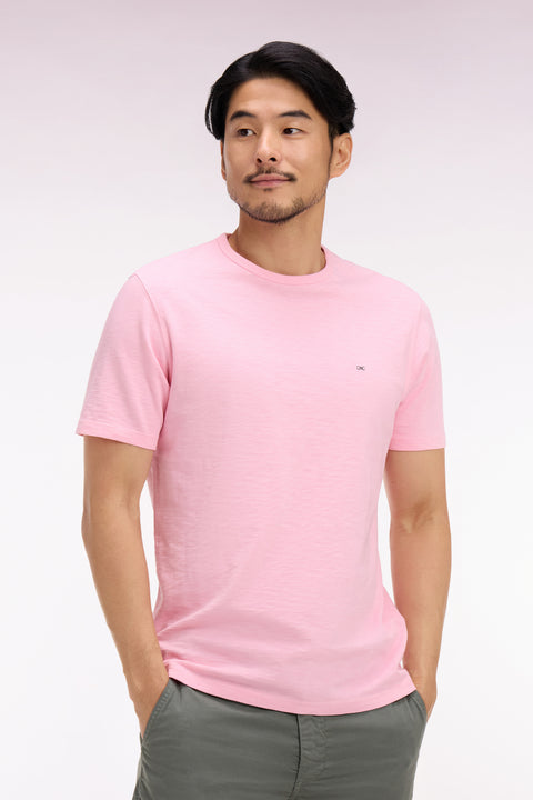 T-shirt à manches courtes en jersey de coton slub rose coupe regular - Image 3