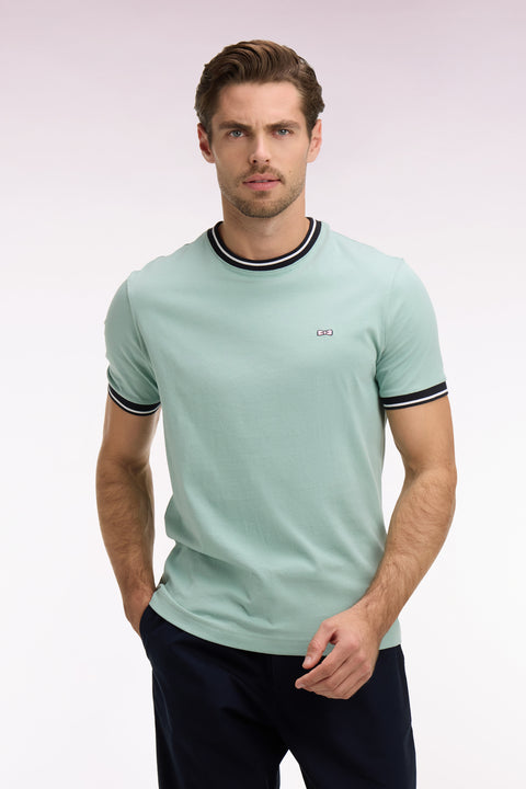 T-shirt à manches courtes en coton vert d'eau brodé coupe regular - Image 3