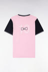 T-shirt à manches courtes en coton rose bicolore brodé coupe regular
