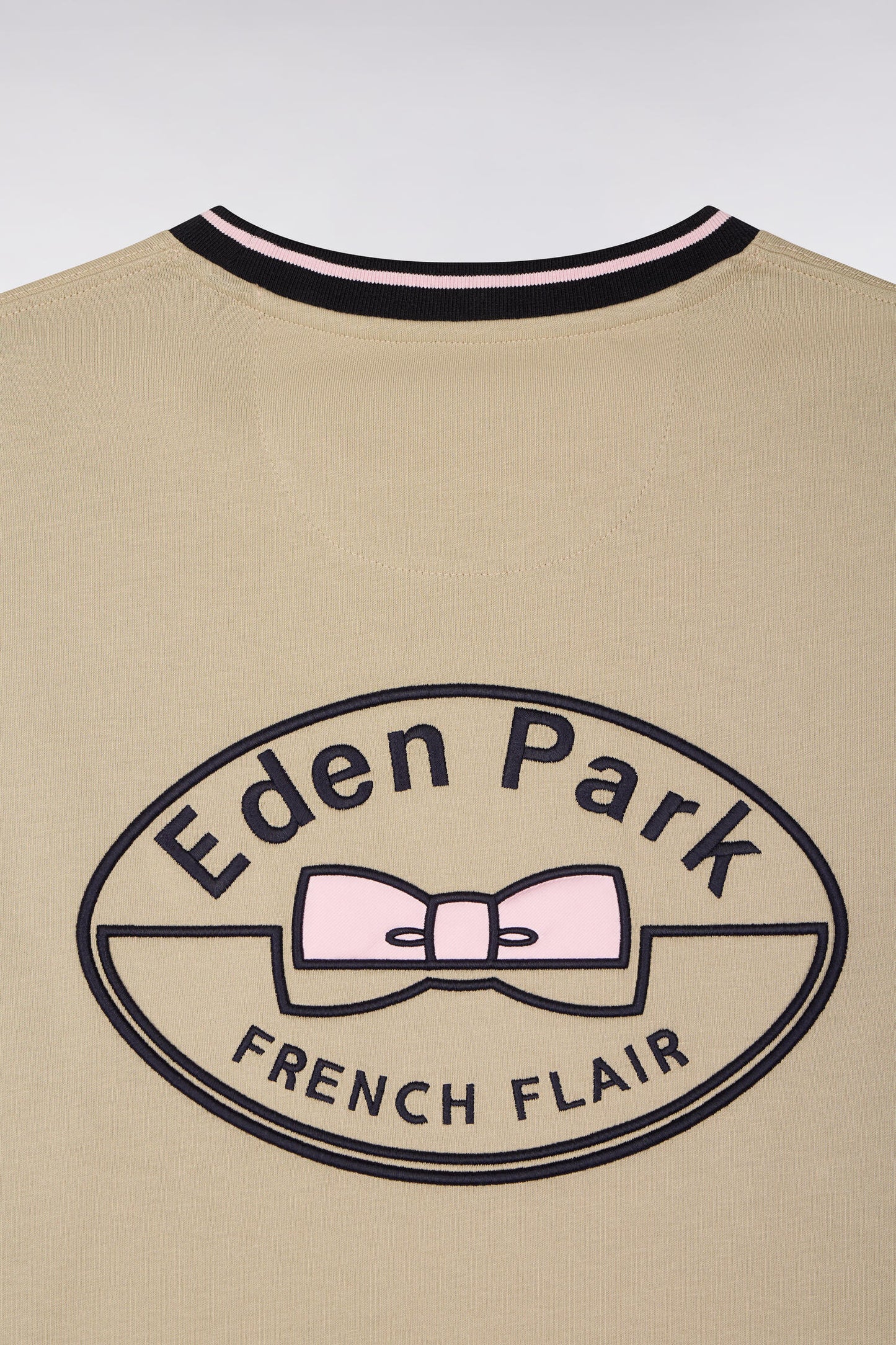 T-shirt à manches courtes en coton beige brodé coupe regular