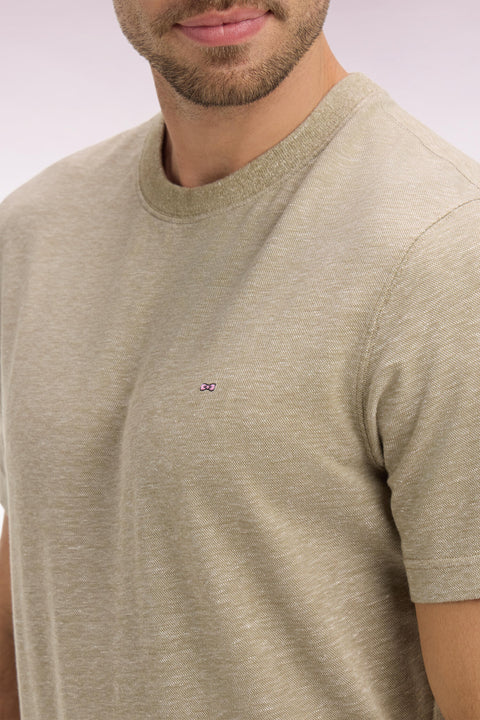 T-shirt à manches courtes en coton et lin grège coupe regular - Image 3