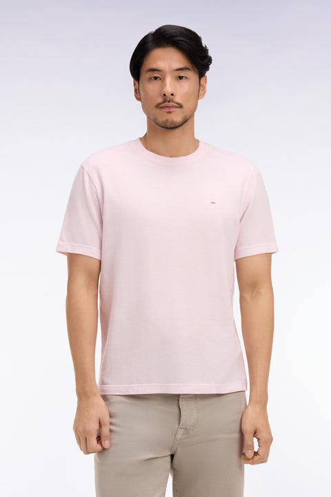 T-shirt à manches courtes en coton et lin rose coupe regular - Image 3